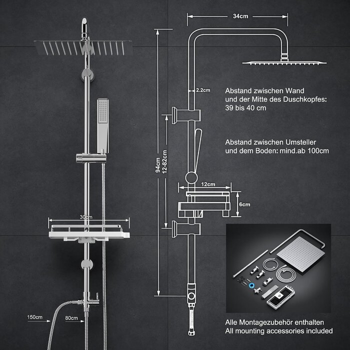 Système de douche XXL 30x30 cm avec tablette - Jusqu'à 34% de remise