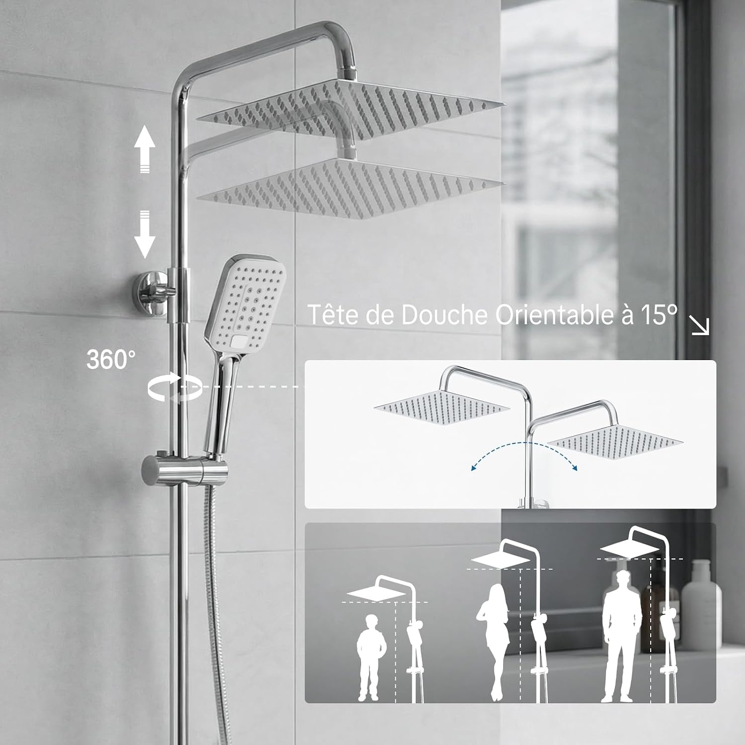 Système de douche effet pluie 30x30 cm réglable - Jusqu'à -34%