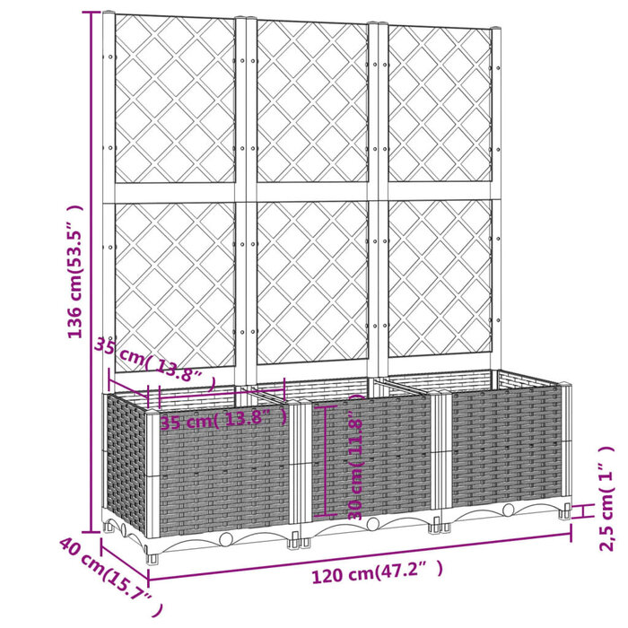 Jardinière avec treillis 120x40x136 cm gris - Jusqu'à -34%