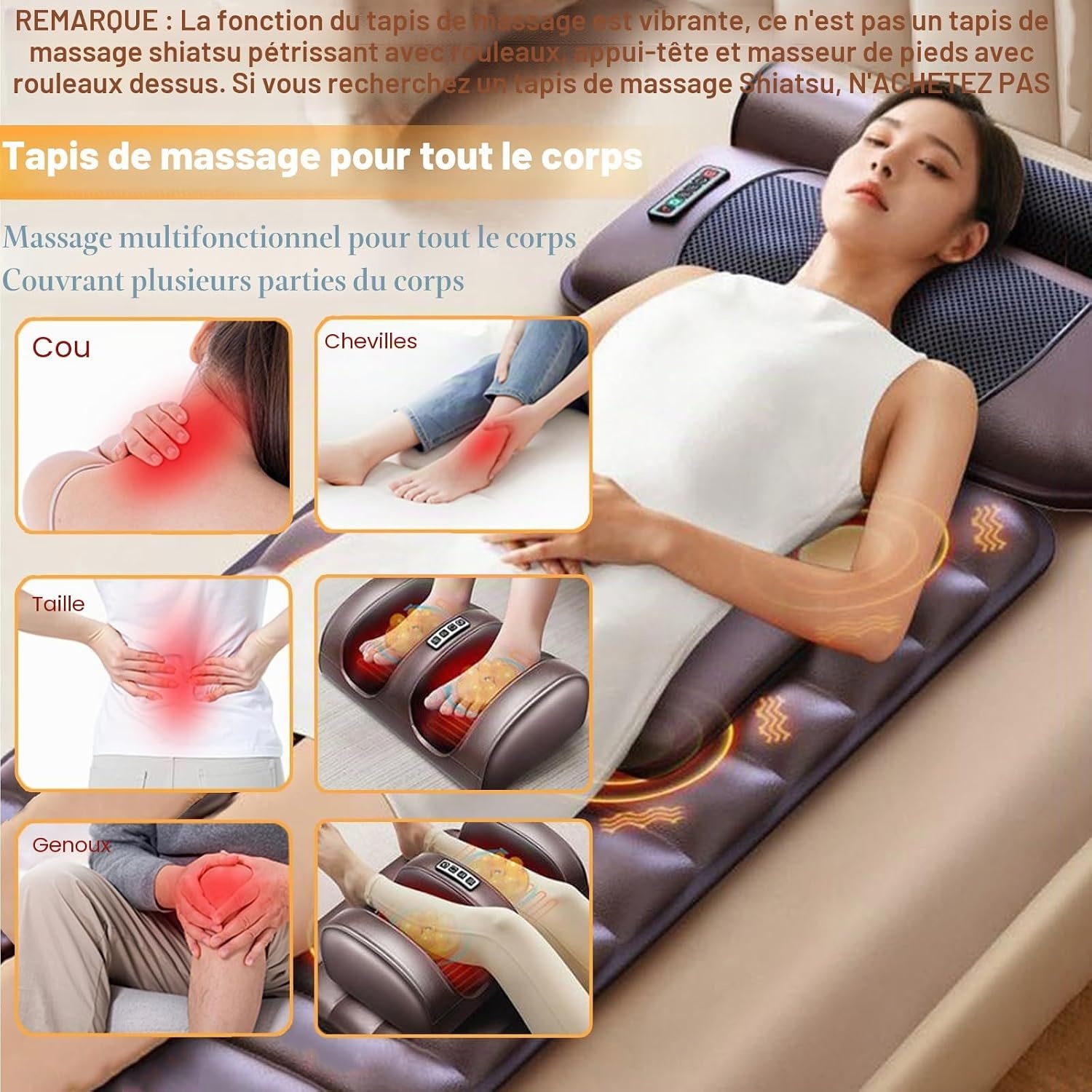 Tapis de massage complet 10 moteurs chauffant - Jusqu'à -34%