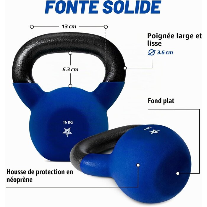 Kettlebell en fonte 16 kg - Jusqu'à -29% sur votre équipement fitness