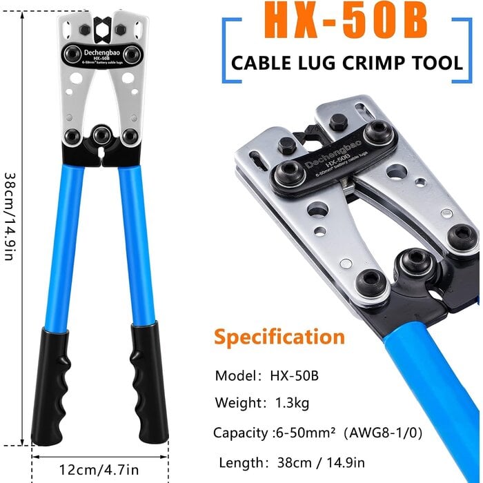 Pince à sertir pour cosses 6-50 mm² + 60 cosses - Jusqu'à -32% sur l'outlet
