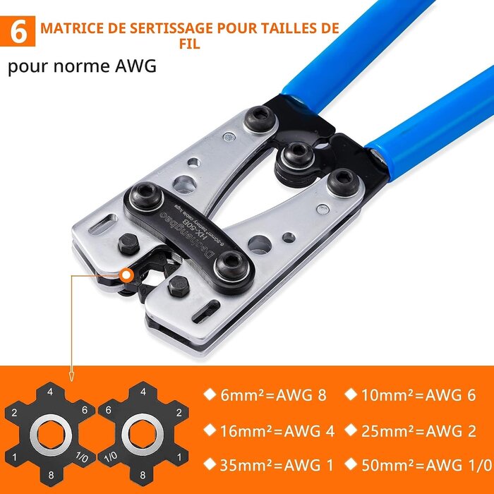 Pince à sertir pour cosses 6-50 mm² + 60 cosses - Jusqu'à -32% sur l'outlet