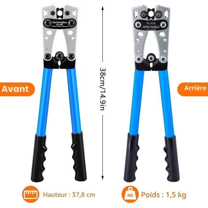 Pince à sertir pour cosses 6-50 mm² + 60 cosses - Jusqu'à -32% sur l'outlet