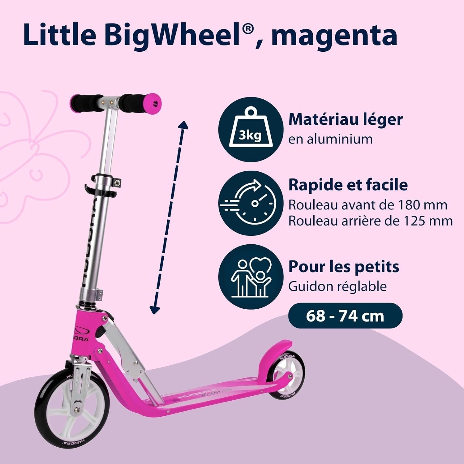 Trottinette pliable pour enfants - Aluminium - Magenta - Jusqu'à 40% de remise