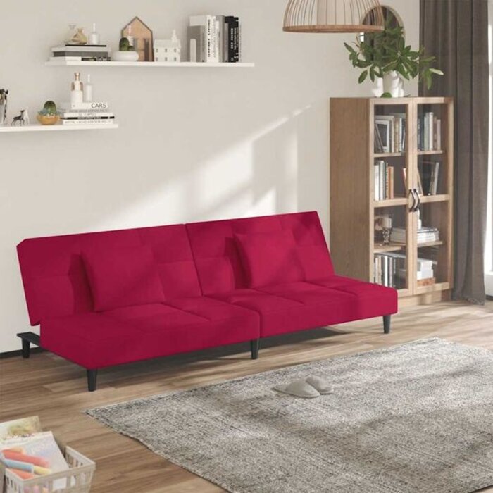 Vidaxl Canapé-lit 2 places velours rouge vin - Jusqu'à -29% sur l'outlet