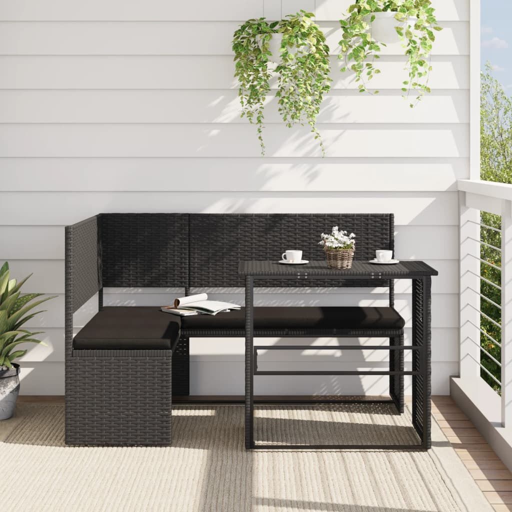 Vidaxl Banc de jardin en L avec table - Noir - Jusqu'à -35% d'économie
