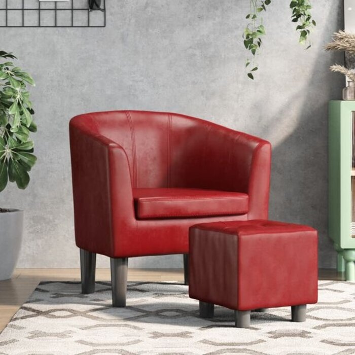 Vidaxl Fauteuil cocktail avec repose-pieds - Similicuir bordeaux - Jusqu'à -35%