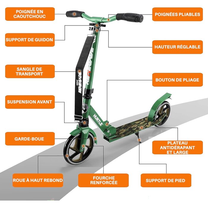 Trottinette pliable urbaine - Guidon réglable - Jusqu'à 42% de réduction