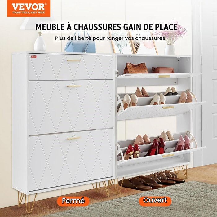 Meuble à chaussures 3 abattants blanc - Jusqu'à -45% sur l'outlet