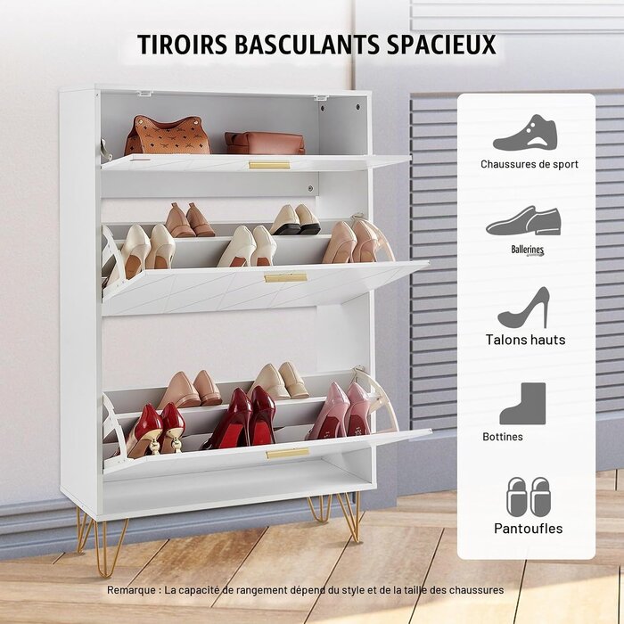 Meuble à chaussures 3 abattants blanc - Jusqu'à -45% sur l'outlet