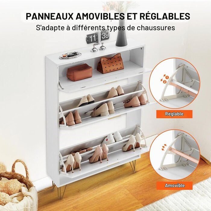 Meuble à chaussures 3 abattants blanc - Jusqu'à -45% sur l'outlet