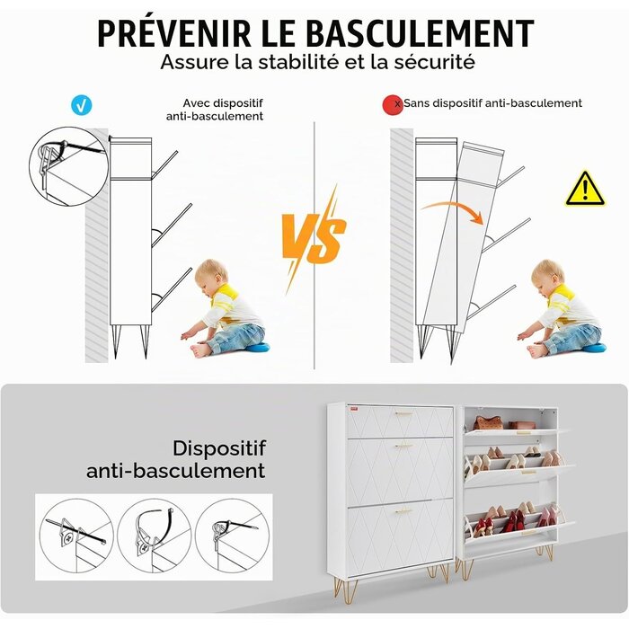 Meuble à chaussures 3 abattants blanc - Jusqu'à -45% sur l'outlet