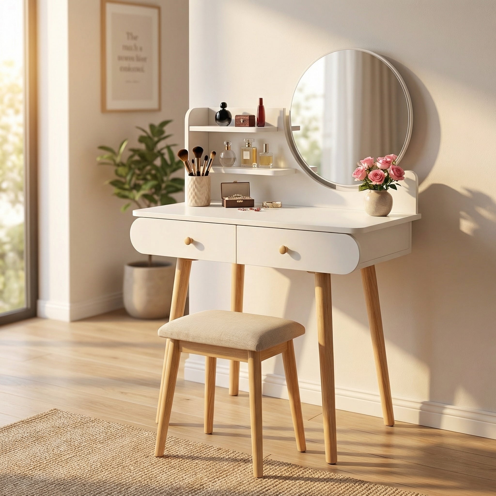 Coiffeuse blanche avec miroir et 2 tiroirs - Jusqu'à -38%