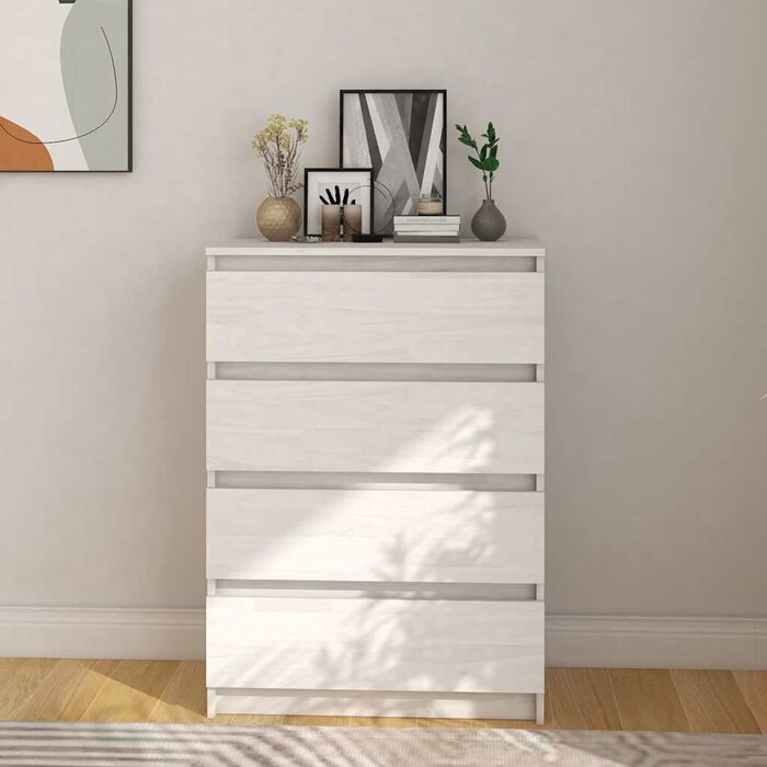 Meuble d'appoint 4 tiroirs en bois de pin blanc - Jusqu'à -35%