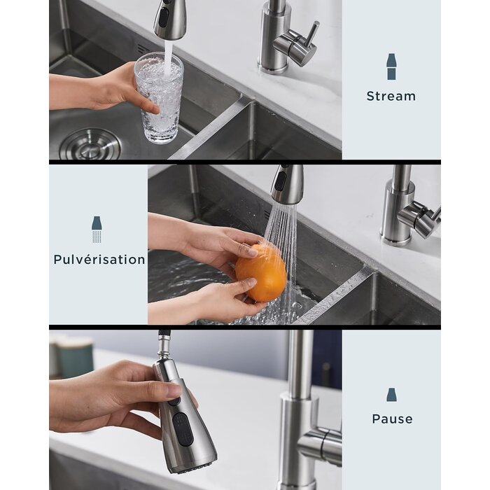 Robinet de cuisine haut avec douchette - Acier Inox - Jusqu'à -33%