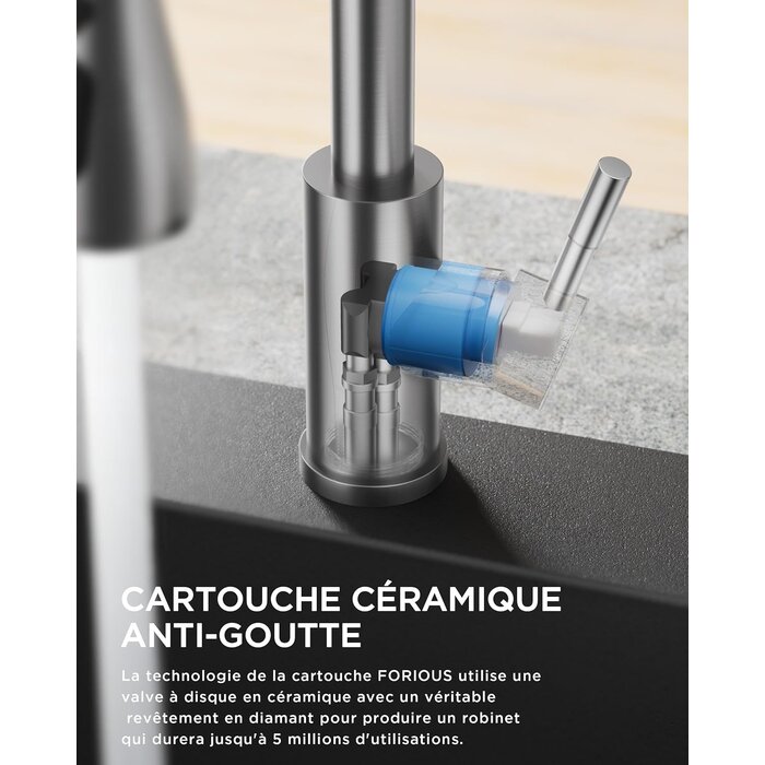 Robinet de cuisine haut avec douchette - Acier Inox - Jusqu'à -33%