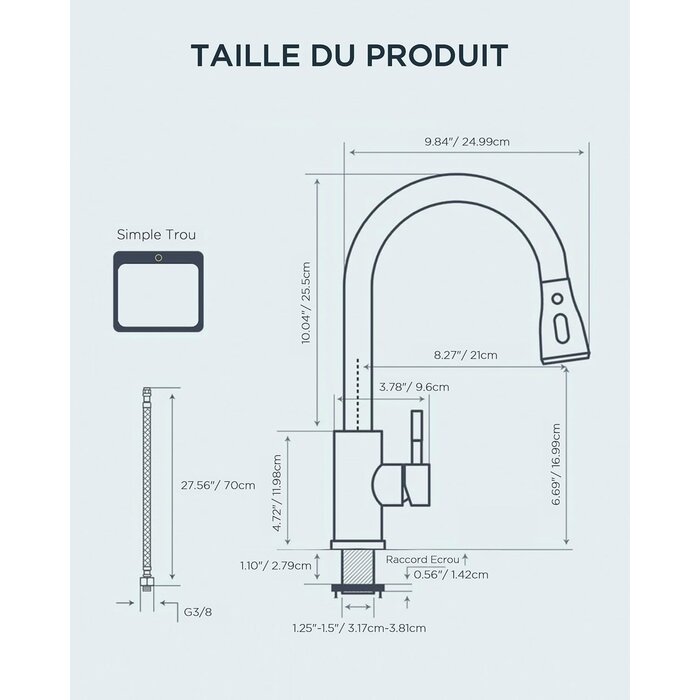 Robinet de cuisine haut avec douchette - Acier Inox - Jusqu'à -33%
