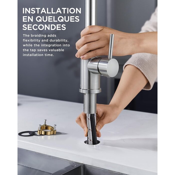 Robinet de cuisine haut avec douchette - Acier Inox - Jusqu'à -33%