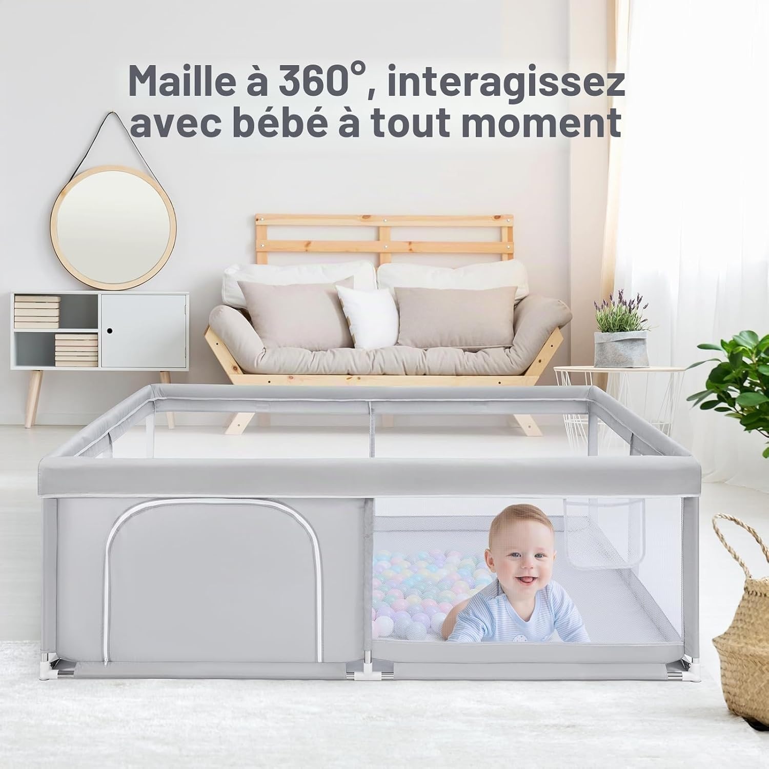 Parc bébé géant 150x150 cm - Sécurisé - Gris - Jusqu'à -34% en outlet