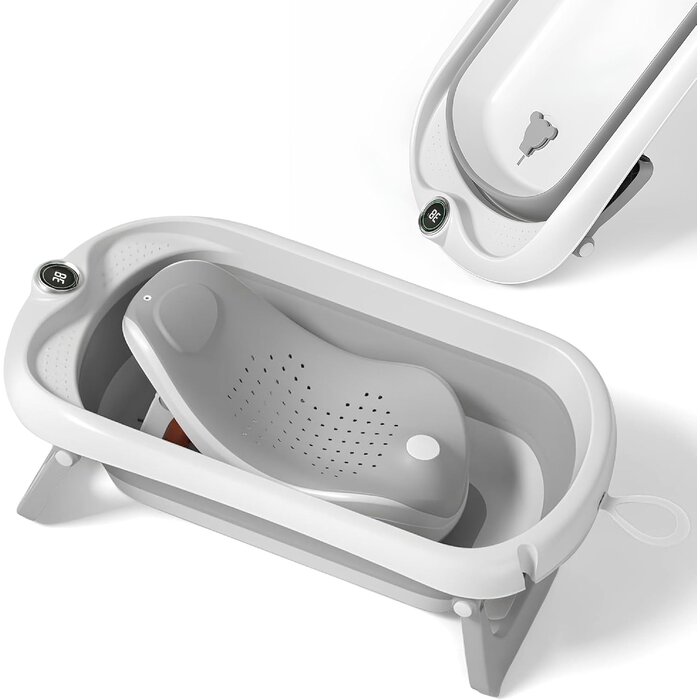 Baignoire bébé pliable grise avec thermomètre - Jusqu'à -29%