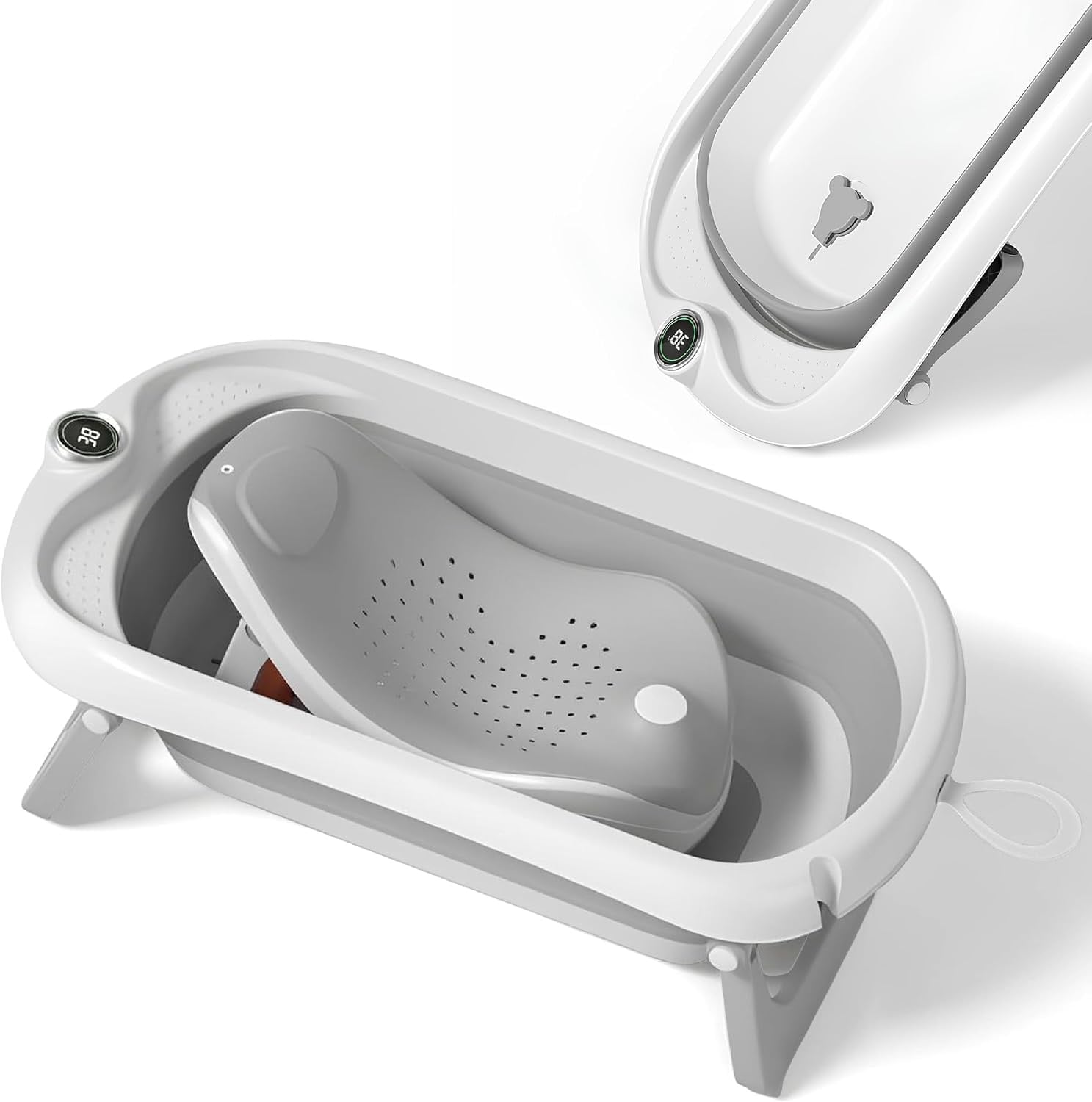 Baignoire bébé pliable grise avec thermomètre - Jusqu'à -29%