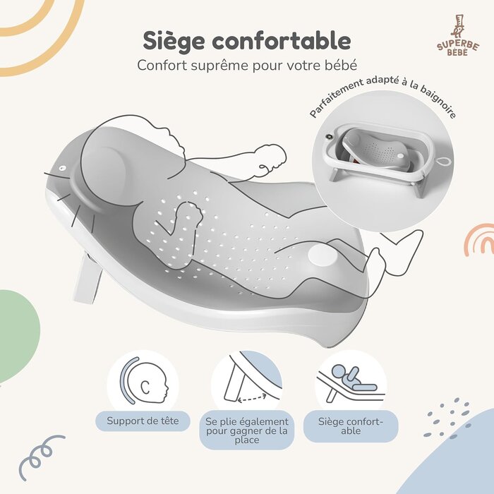 Baignoire bébé pliable grise avec thermomètre - Jusqu'à -29%