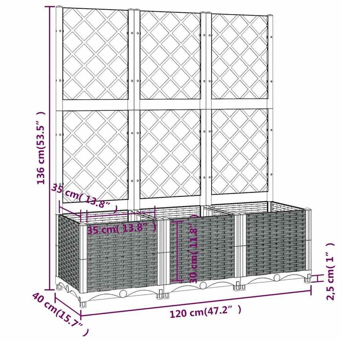 Vidaxl Jardinière avec treillis 120x40cm - Gris foncé - Jusqu'à -34%