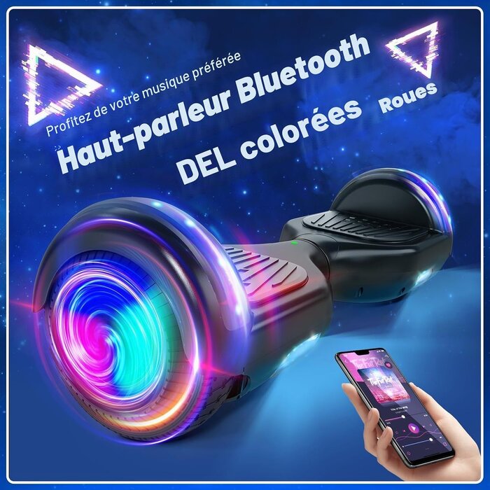 Hoverboard 6,5 pouces LED et Bluetooth - Noir - Jusqu'à -35%