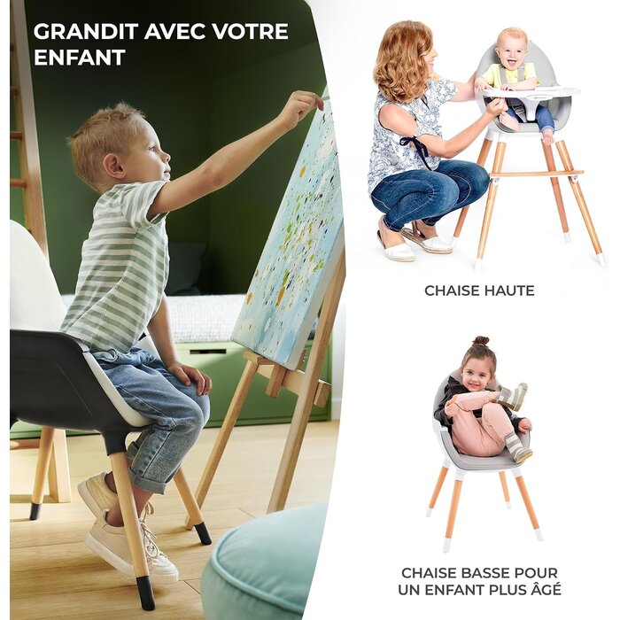 Chaise haute évolutive 2-en-1 en hêtre et similicuir - Jusqu'à -34%