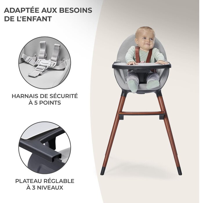 Chaise haute évolutive 2-en-1 en hêtre et similicuir - Jusqu'à -34%
