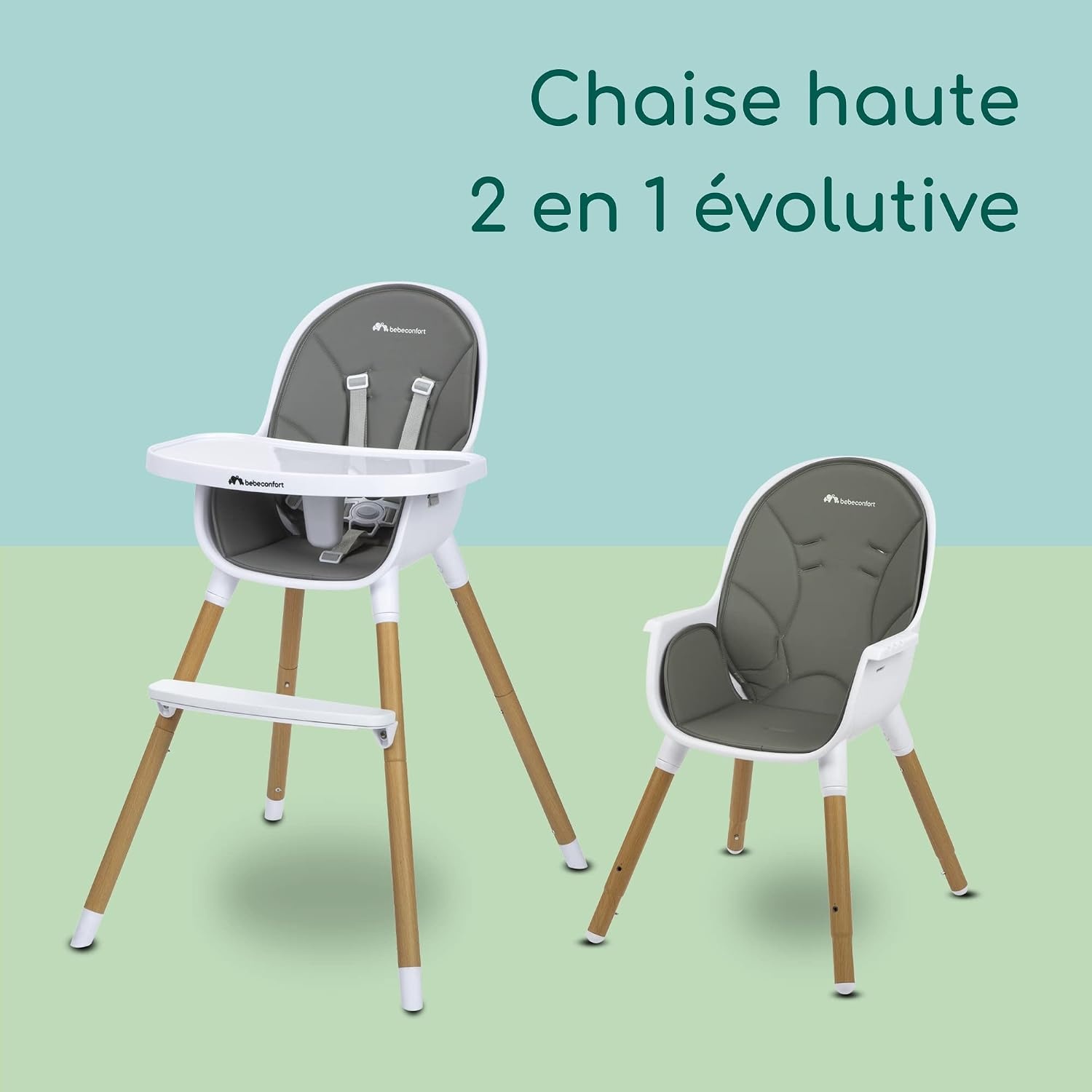Chaise haute évolutive 2-en-1 - Gris chaud - Jusqu'à -34%