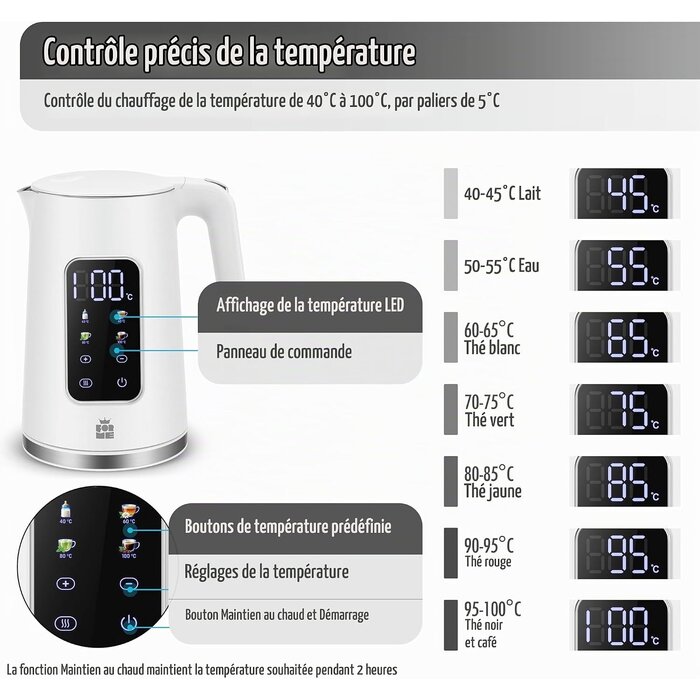 Bouilloire électrique 1,7L température réglable - Jusqu'à 31% de réduction