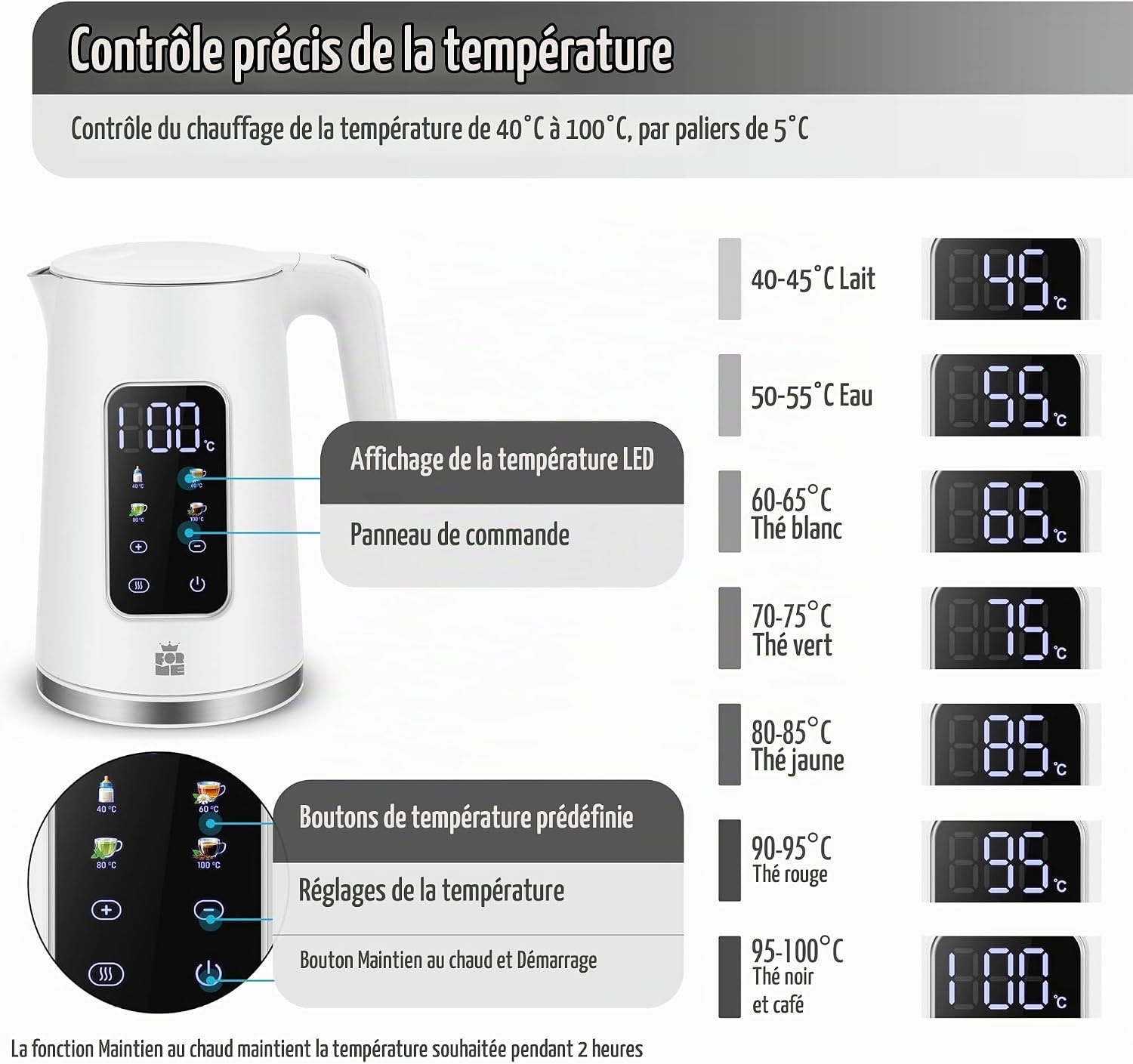 Bouilloire électrique 1,7L température réglable - Jusqu'à 31% de réduction