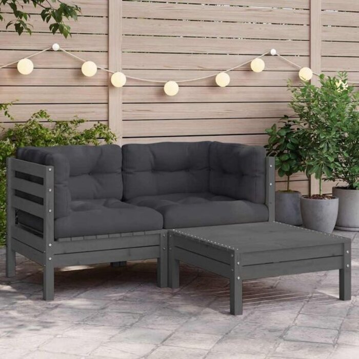Vidaxl Salon de jardin 3 pièces en bois gris - Jusqu'à -35% sur l'outlet