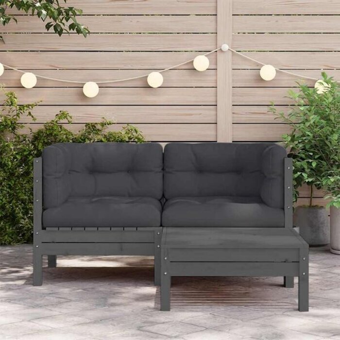 Vidaxl Salon de jardin 3 pièces en bois gris - Jusqu'à -35% sur l'outlet
