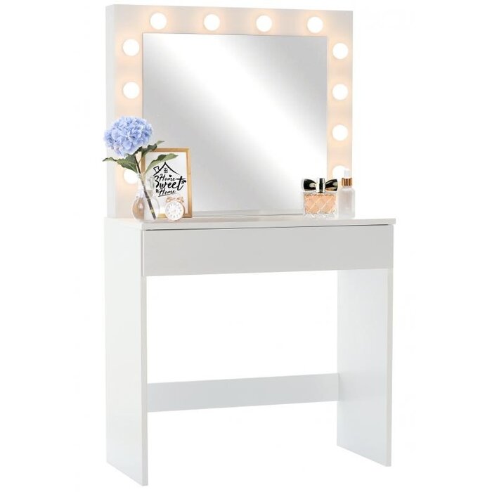 Coiffeuse blanche avec miroir et 12 LED - Jusqu'à 40% de remise