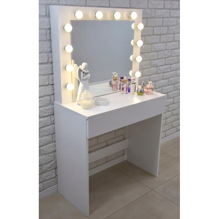 Coiffeuse blanche avec miroir et 12 LED - Jusqu'à 40% de remise