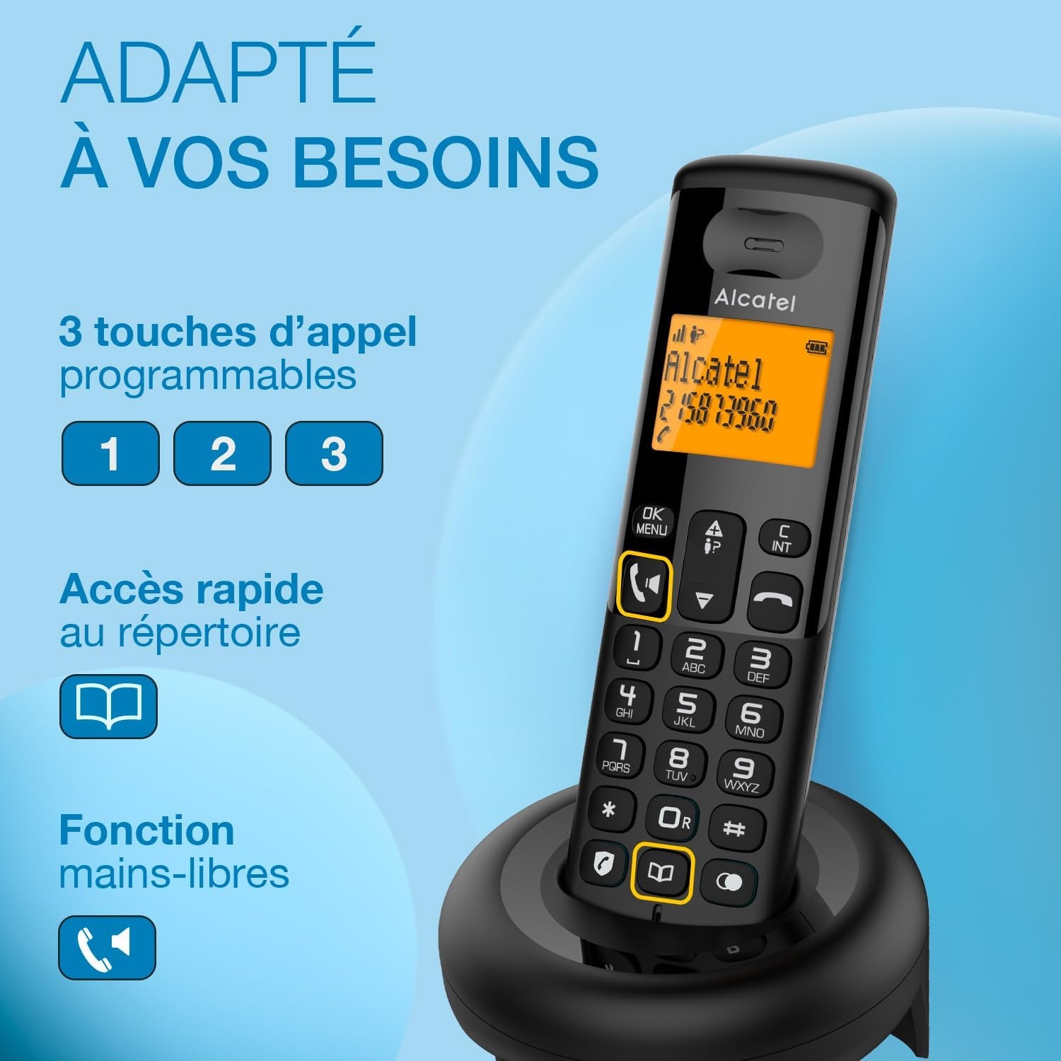 Téléphone fixe sans fil DECT - 22% de remise - Noir