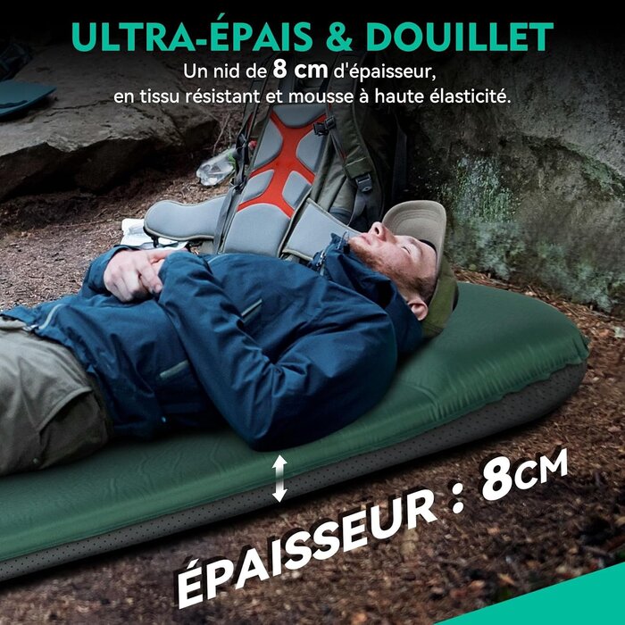 Matelas de camping autogonflant 195x70x8 cm - Jusqu'à 34% de remise