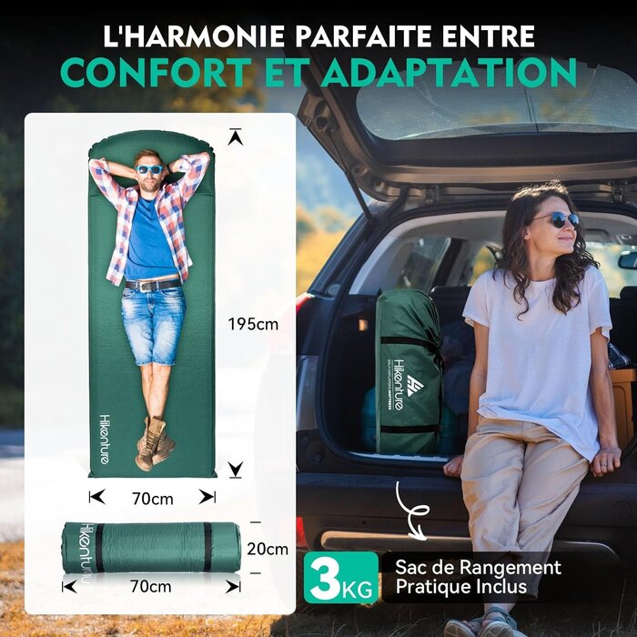 Matelas de camping autogonflant 195x70x8 cm - Jusqu'à 34% de remise