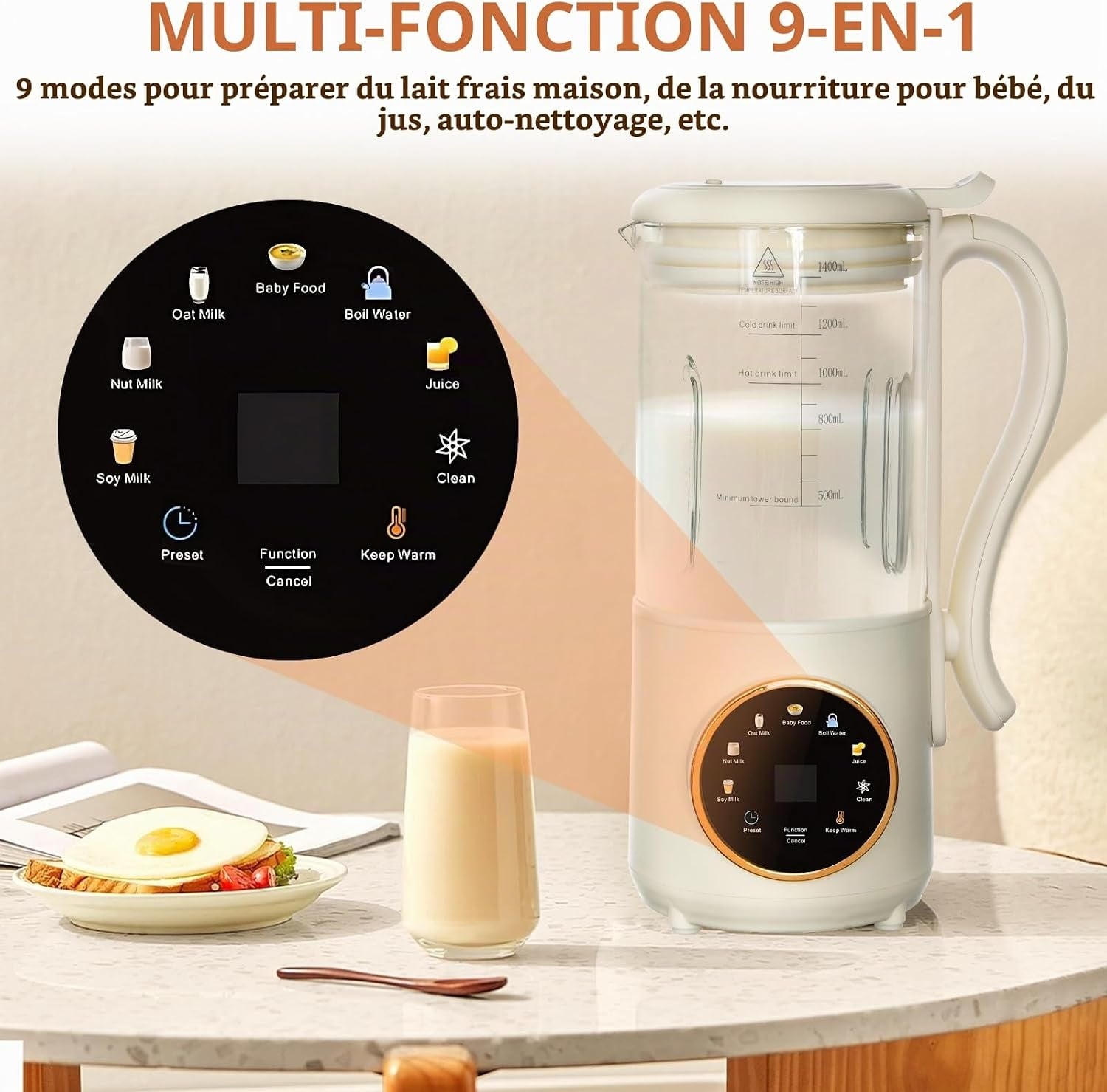 Machine à lait végétal 1,4L - 9 programmes - Beige - Jusqu'à -29%