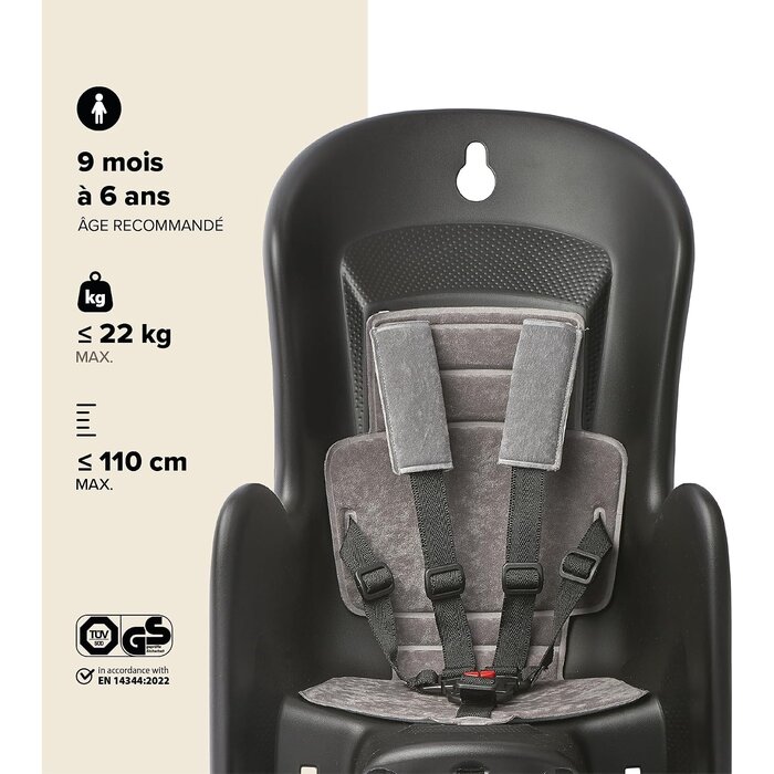 Siège vélo arrière pour enfant - Jusqu'à 22 kg - Remise jusqu'à 34%