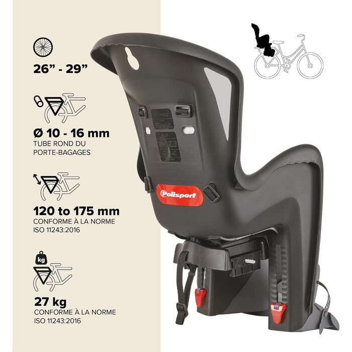 Siège vélo arrière pour enfant - Jusqu'à 22 kg - Remise jusqu'à 34%