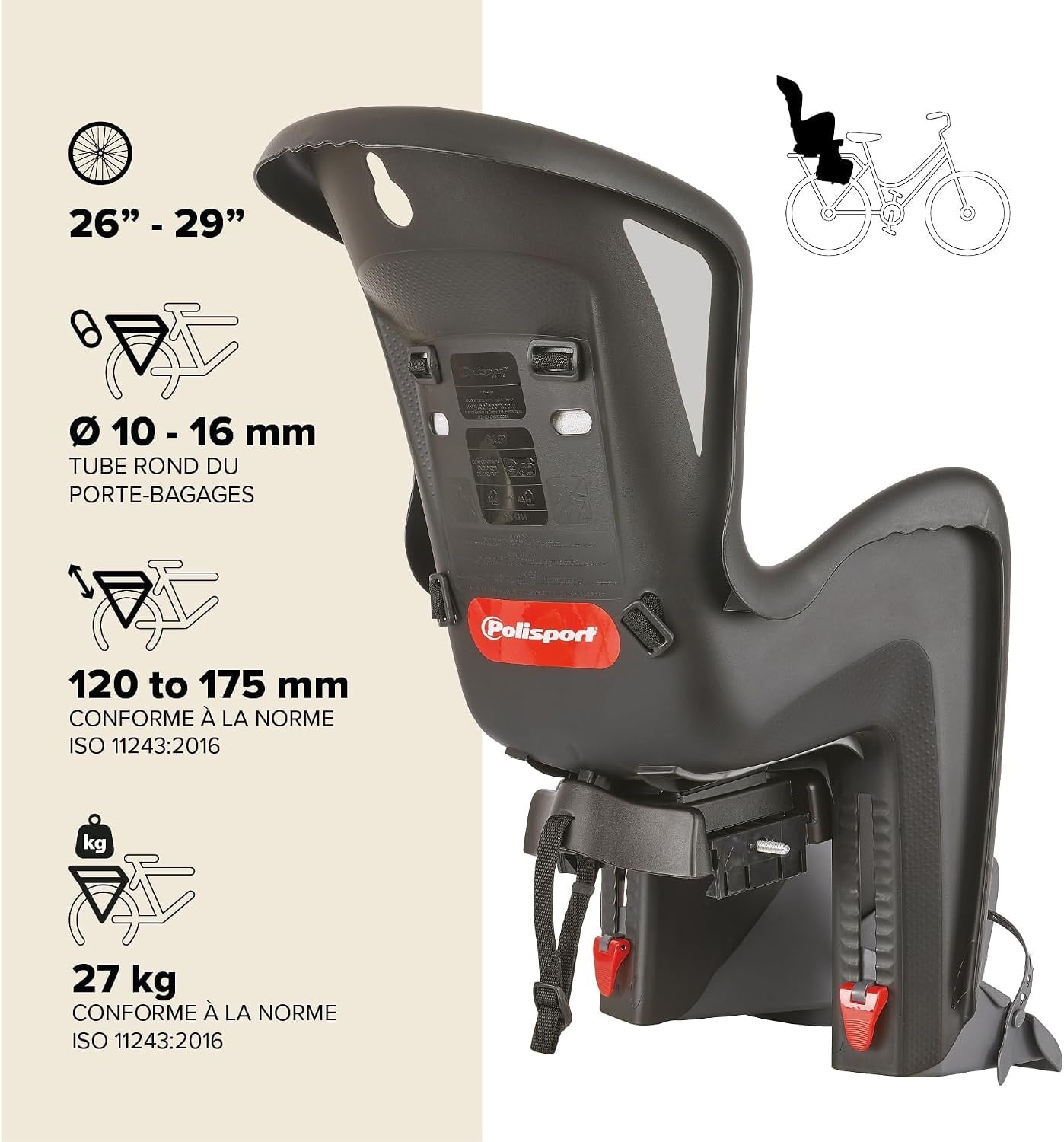 Siège vélo arrière pour enfant - Jusqu'à 22 kg - Remise jusqu'à 34%