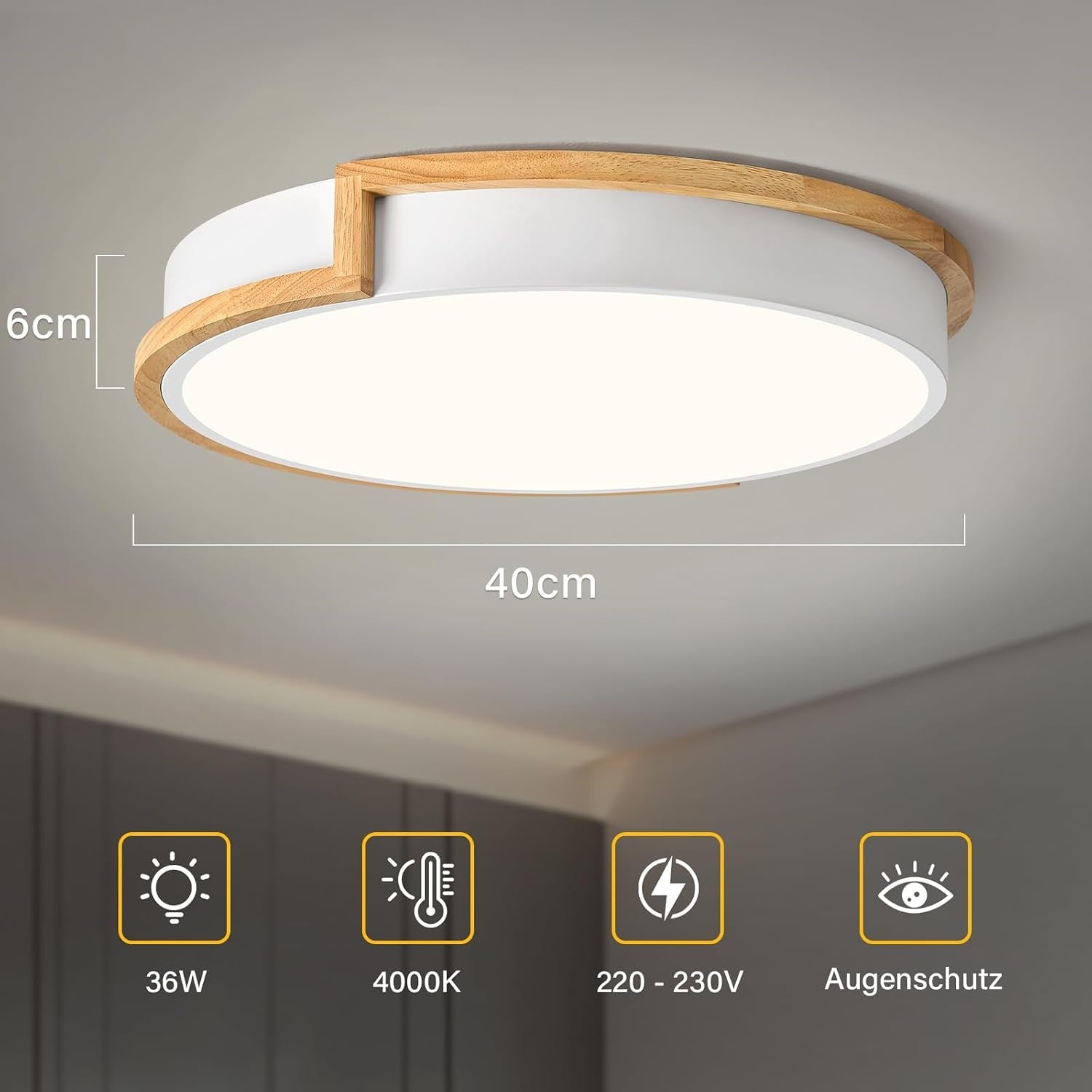 Plafonnier LED 40cm Bois 36W - Design Extra-Plat - Jusqu'à -33%