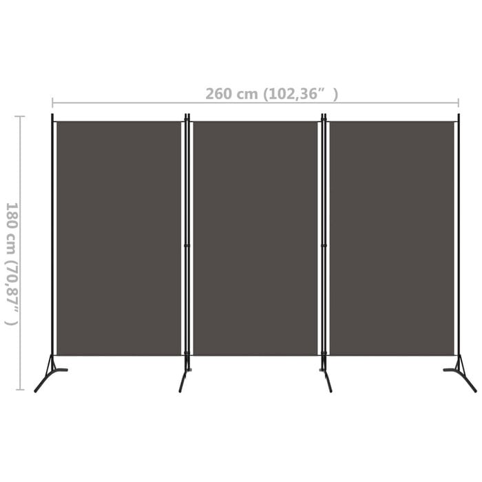 Vidaxl Paravent 3 panneaux anthracite 260x180 cm - Jusqu'à 33% de remise