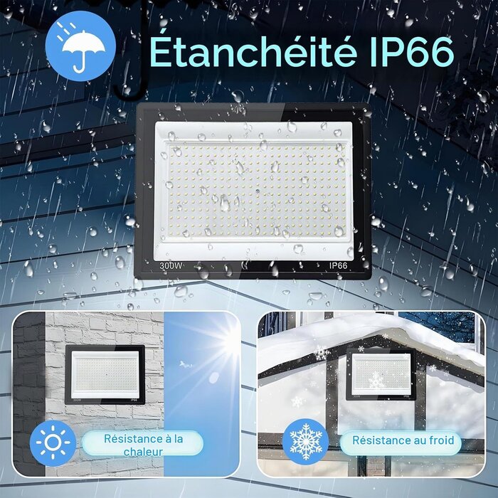 Lot de 2 Projecteurs LED 300W - 30000lm - Étanches IP66 - Jusqu'à -34%