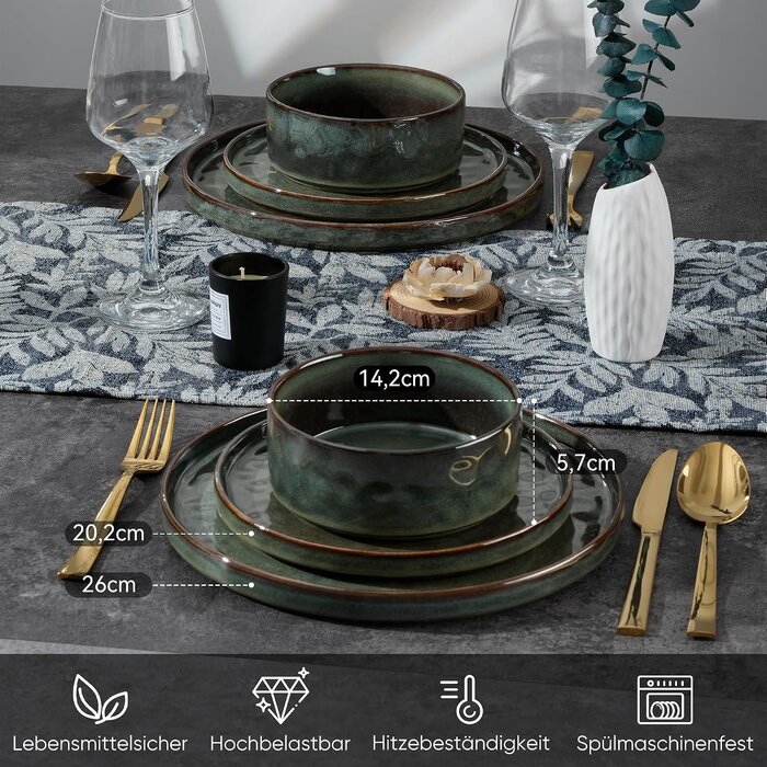 Service de table 18 pièces en grès vert mousse - Jusqu'à 35% de remise