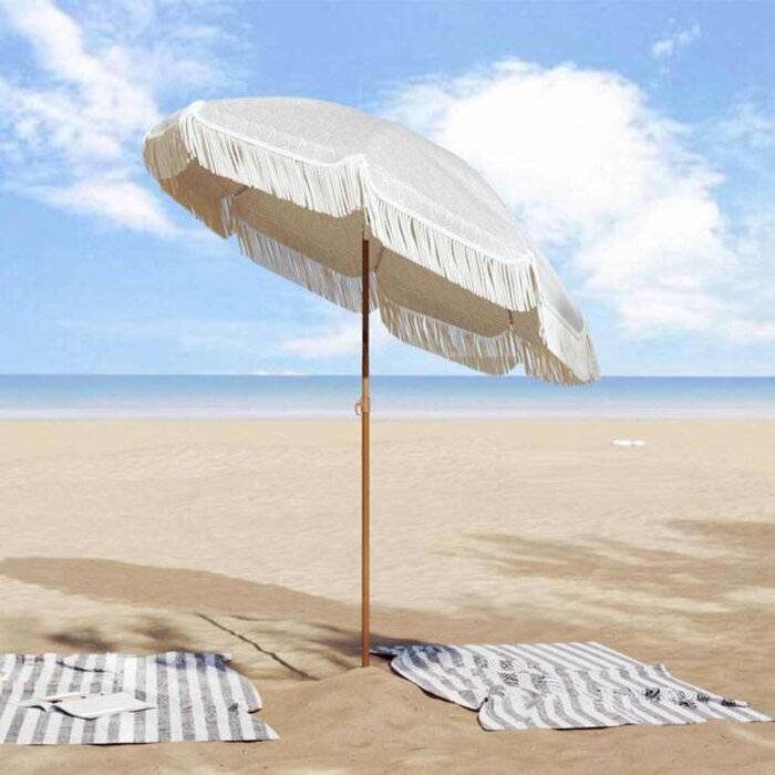 Vidaxl Parasol de plage inclinable gris et blanc - Jusqu'à 33% de réduction